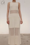 SWAYING/KNIT See-Through Panel Sleeveless Dress SW22SSL05 Apricot PS49
